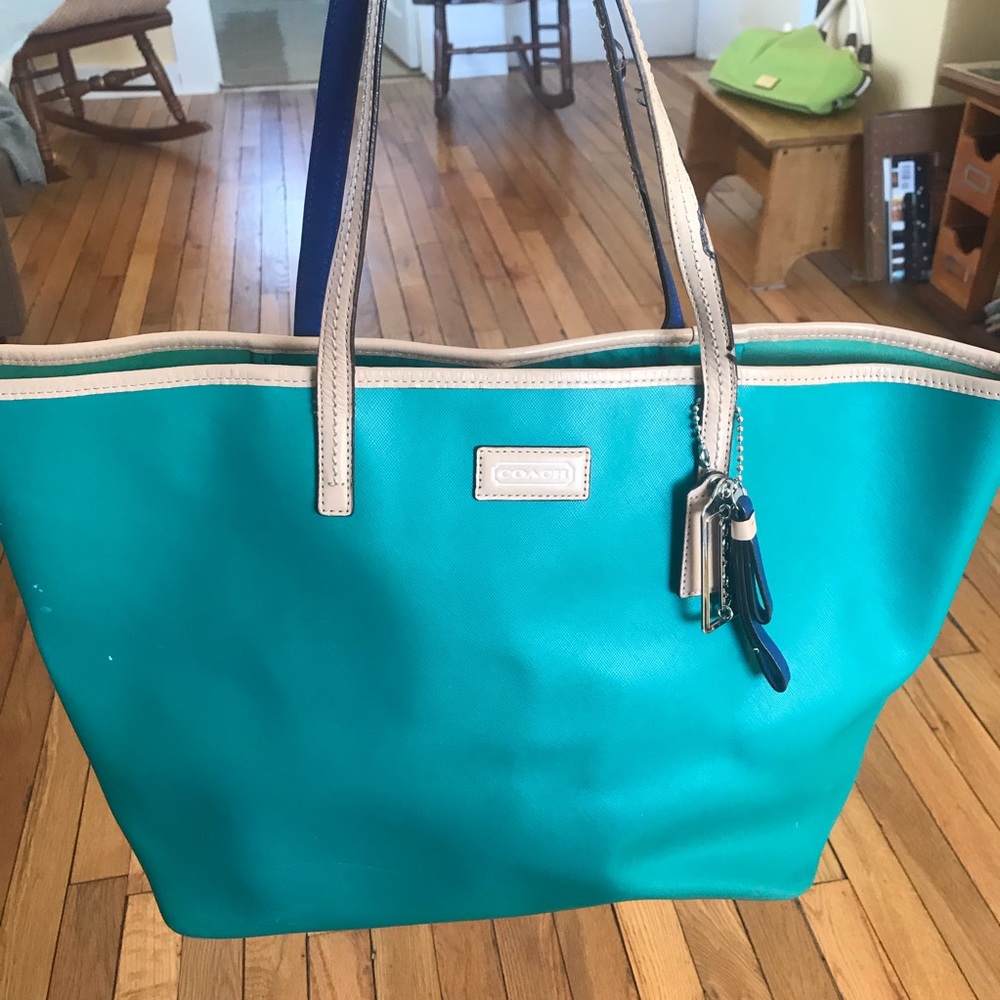 COACH turquoise tote bag